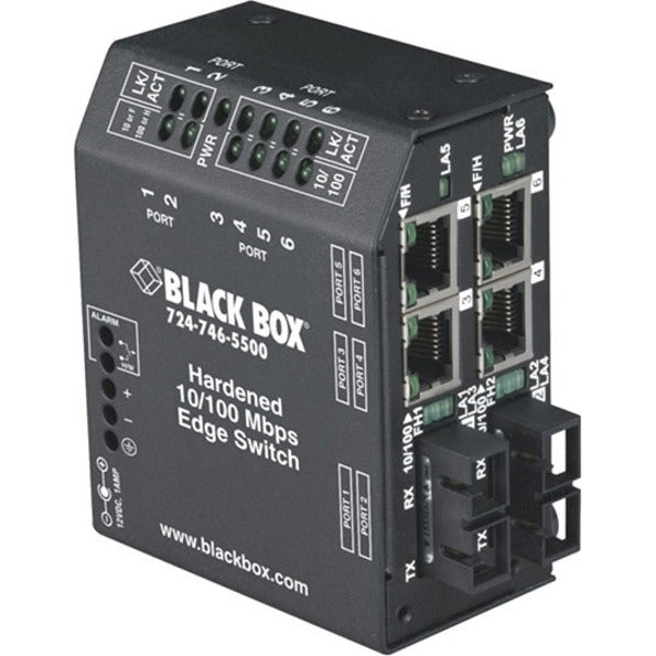 Black Box LBH240A-H-ST Hardened Heavy-Duty Edge Switch, 6 Network Ports, 2 ST Ports