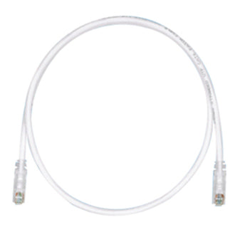 Panduit Cat.6 UTP patch cord in off-white color with clear boots and gold-plated RJ-45 connectors at both ends