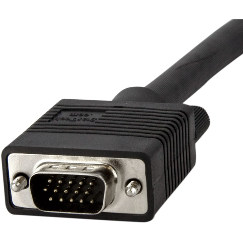 Detailed view of StarTech.com VGA cable's HD-15 connector showing pin configuration and build quality