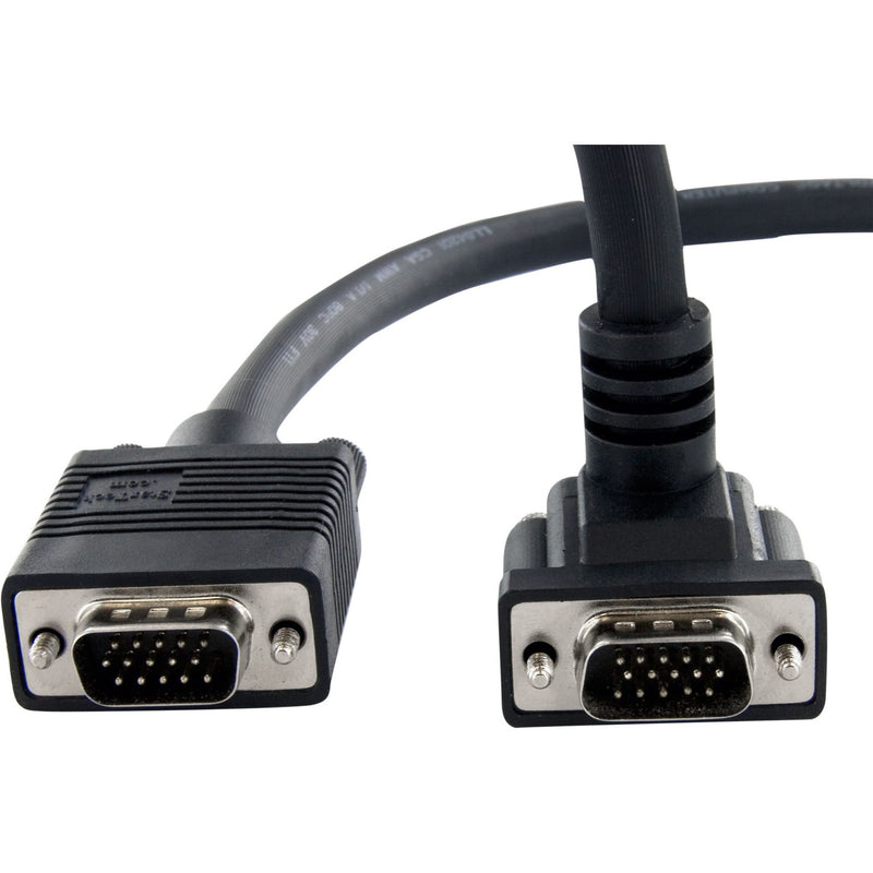 Close-up view of StarTech.com VGA cable showing both HD-15 male connectors with 90-degree down angle design