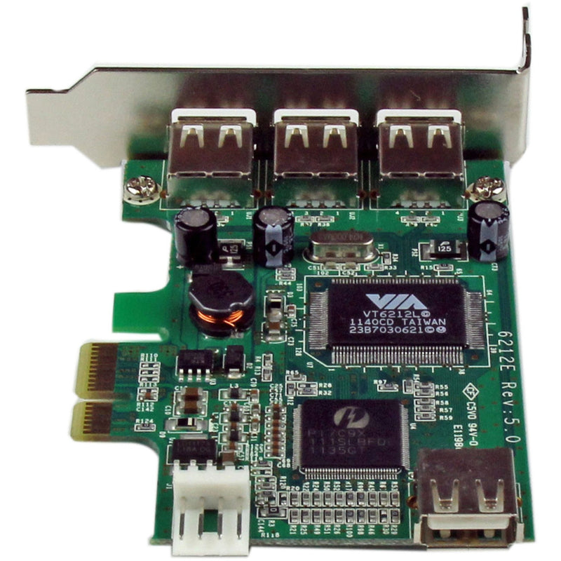 Detailed top view of PCIe USB card circuitry and components