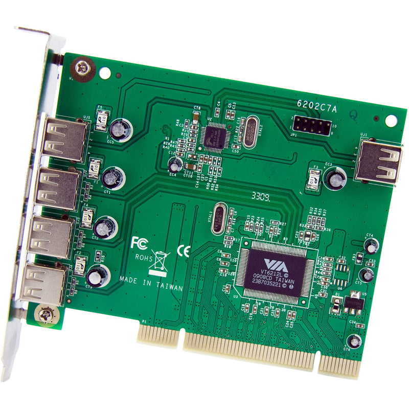 Detailed top view of PCIUSB7 PCI USB card showing VIA controller chip and circuit components