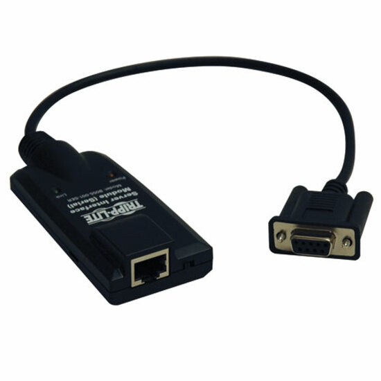 Tripp Lite B055-001-SER Serial Server Interface Module showing RJ45 and DB9 female connectors with black housing