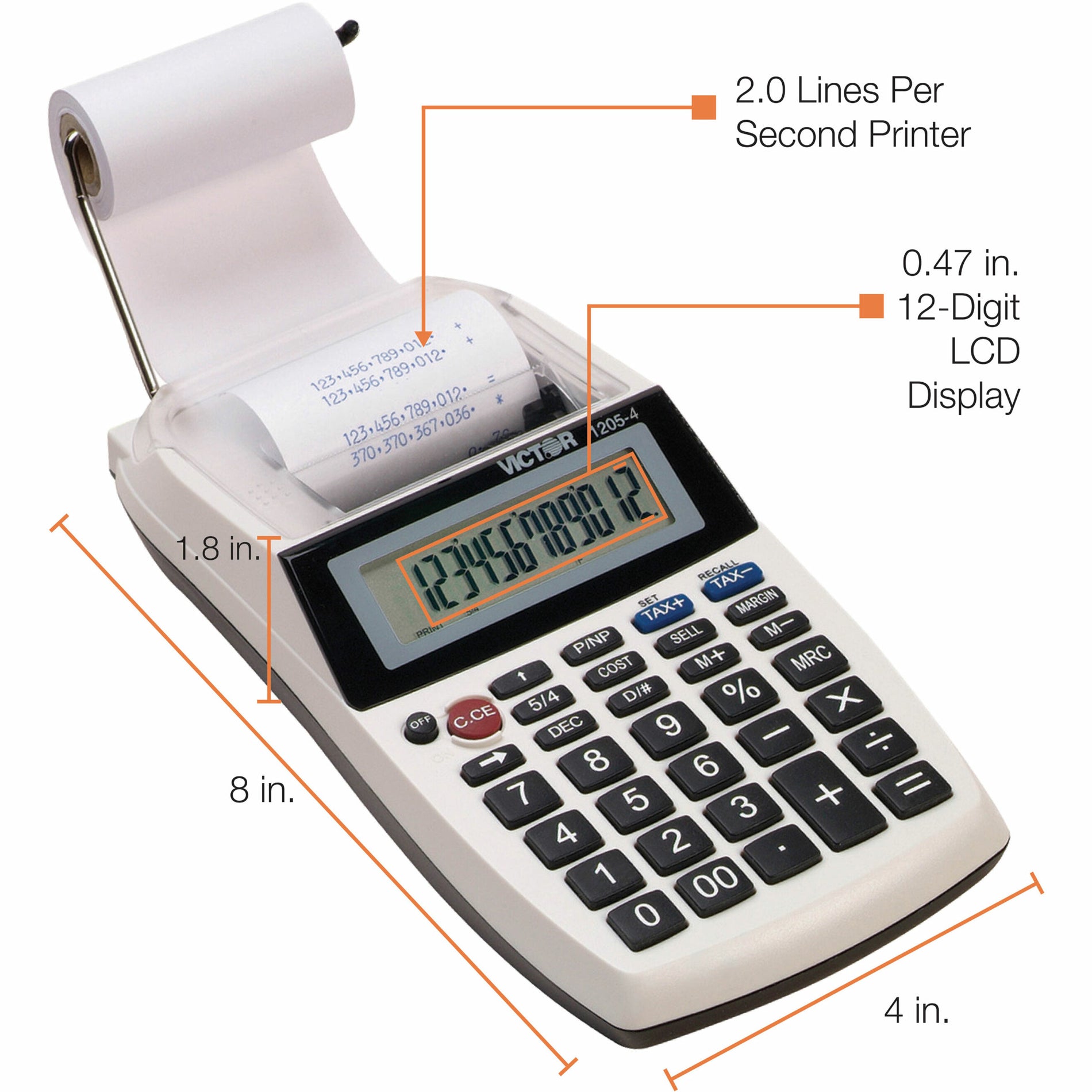 Victor 1205-4 12-Digit Printing Calculator, Portable, Environmentally Friendly, Large Display
