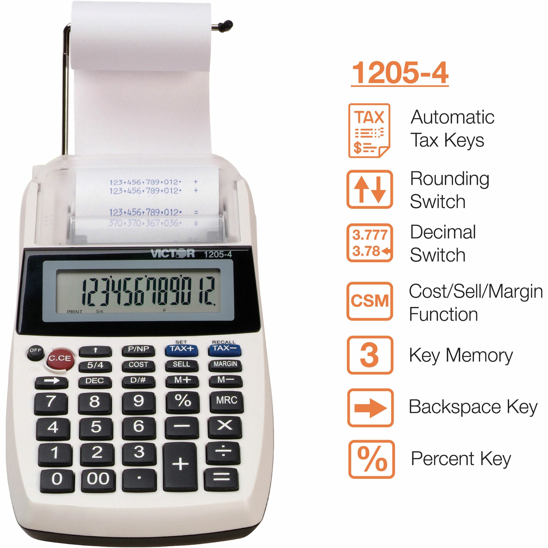 Victor 1205-4 12-Digit Printing Calculator, Portable, Environmentally Friendly, Large Display