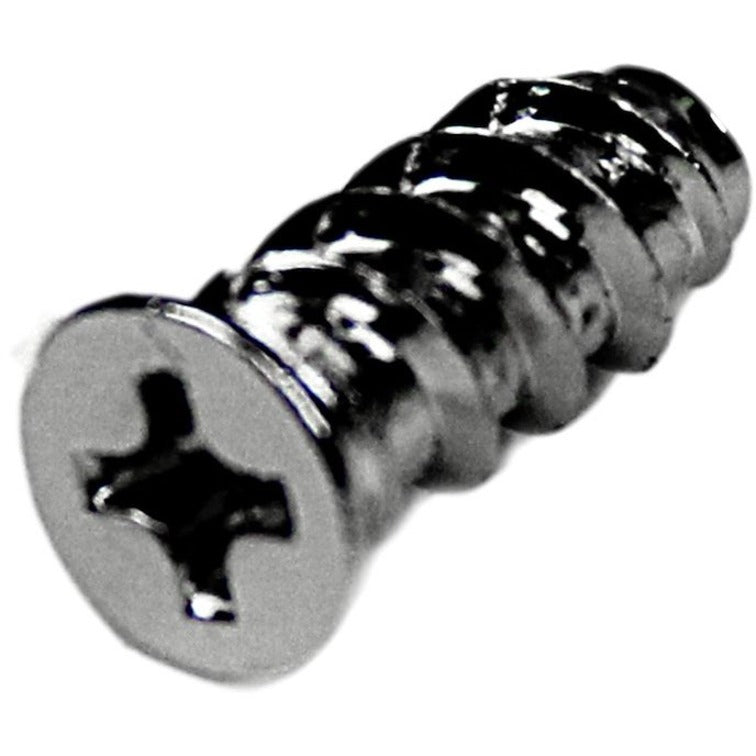 Close-up macro shot of a single silver Phillips head PC fan mounting screw showing thread pattern