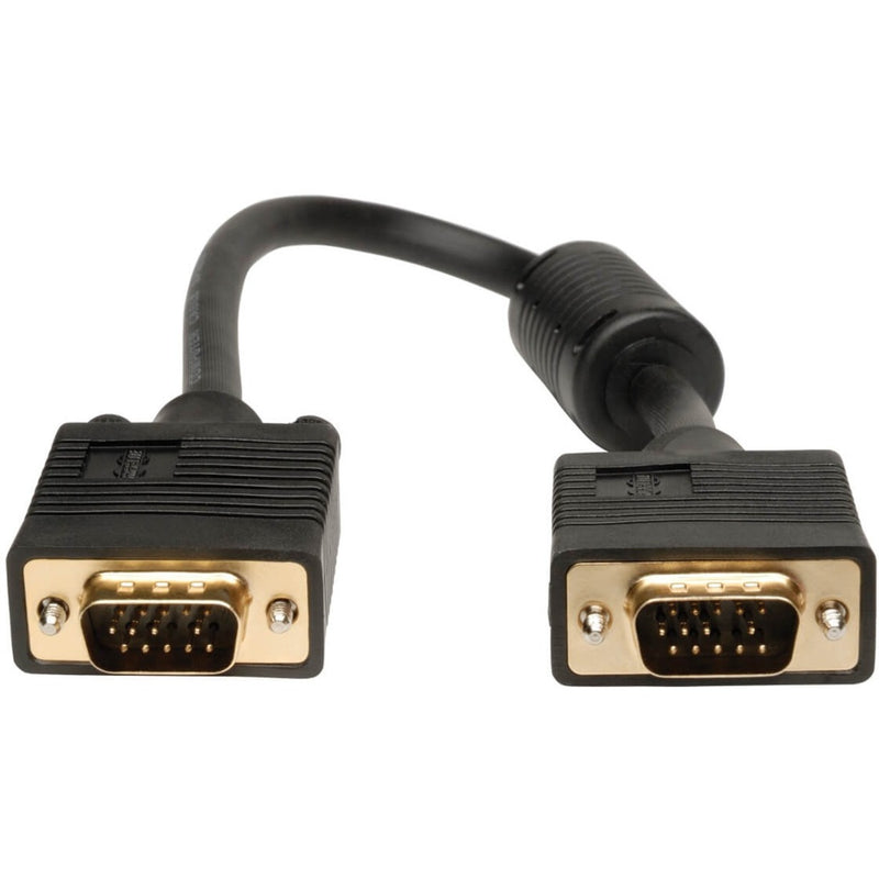 Tripp Lite P502-001 VGA cable with gold-plated HD15 male connectors on both ends, featuring black molded housing and strain relief