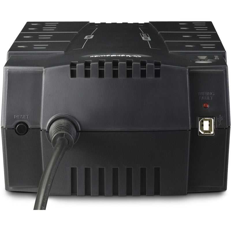 Rear view of CyberPower CP550SLG showing USB port, reset button, and ventilation system