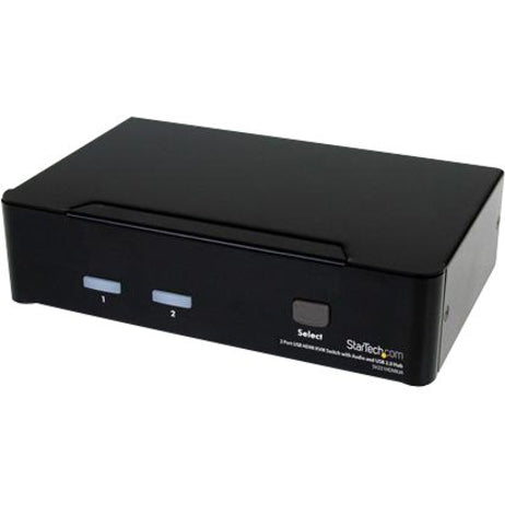 Angled view of StarTech.com KVM switch showing compact design