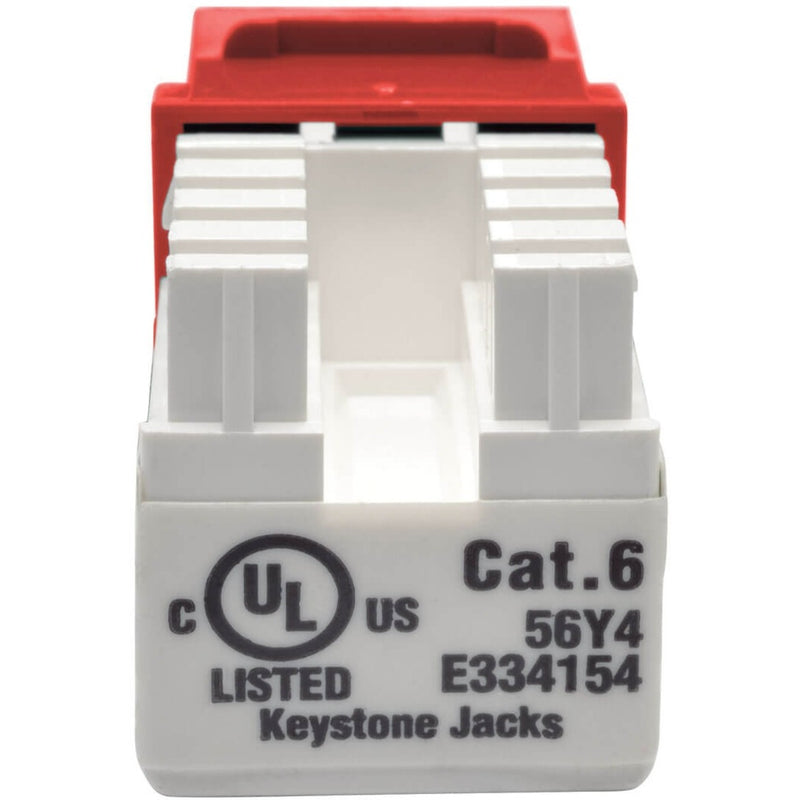 UL certification and Cat6 compliance markings on white keystone jack base