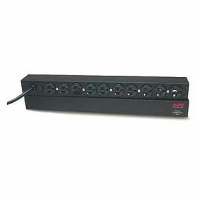 Front view of APC AP9562 Basic Rack PDU showing 10 NEMA 5-15R outlets in horizontal 1U configuration