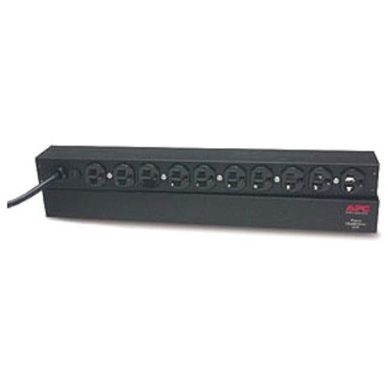 Angled perspective of APC AP9562 Basic Rack PDU displaying outlet configuration and compact design