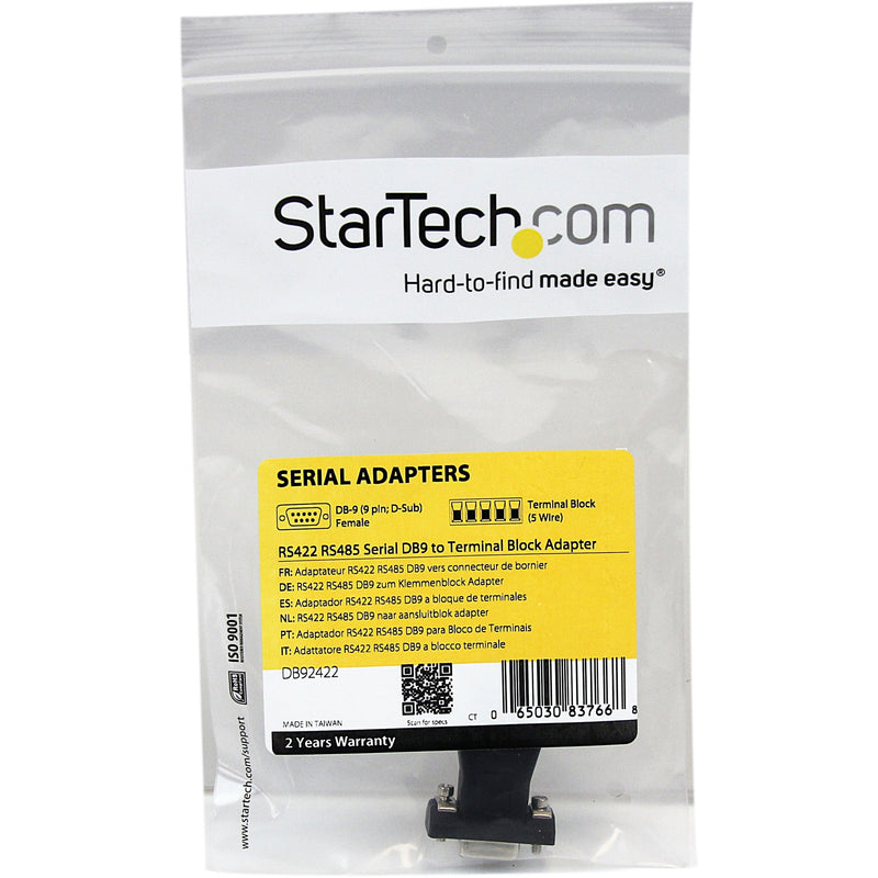 StarTech.com DB92422 retail packaging showing product specifications and warranty information