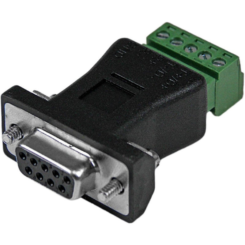 StarTech DB92422 RS422/RS485 serial adapter showing DB-9 connector and green terminal block interface