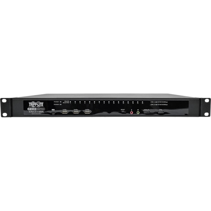 Direct front view of Tripp Lite NetDirector KVM Switch showing LED port indicators and control buttons