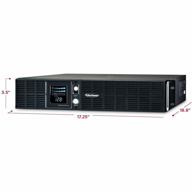 Dimensional diagram of CyberPower OR2200LCDRTXL2U UPS showing measurements