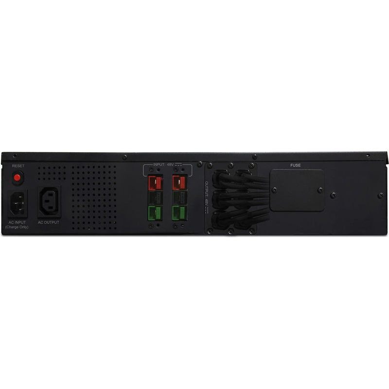 Rear panel view of CyberPower BPL48V75ART2U showing connectivity ports and power interfaces