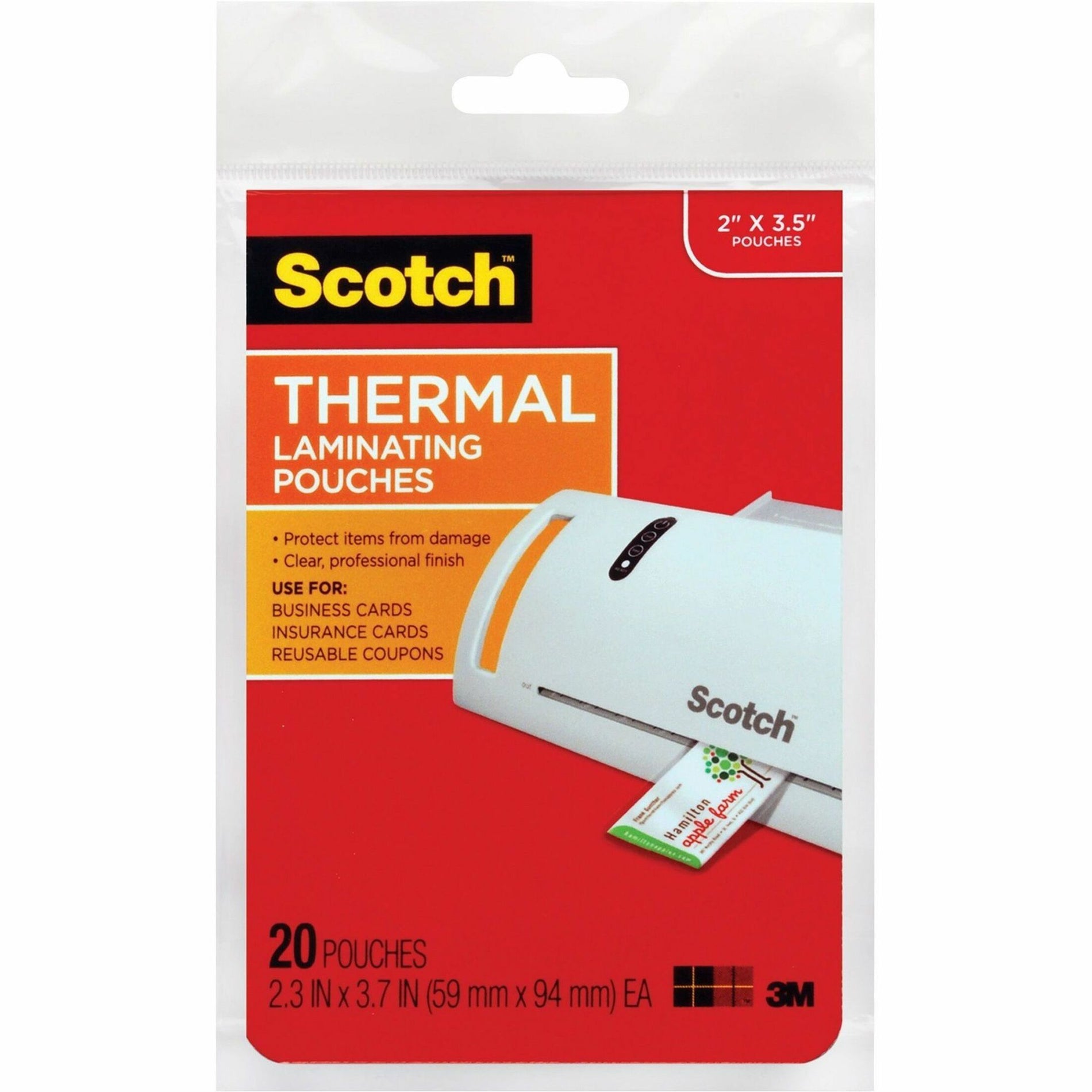 Scotch TP585120 Thermal Laminating Pouches, Double Sided, Glossy, 5 mil, 20/Pack