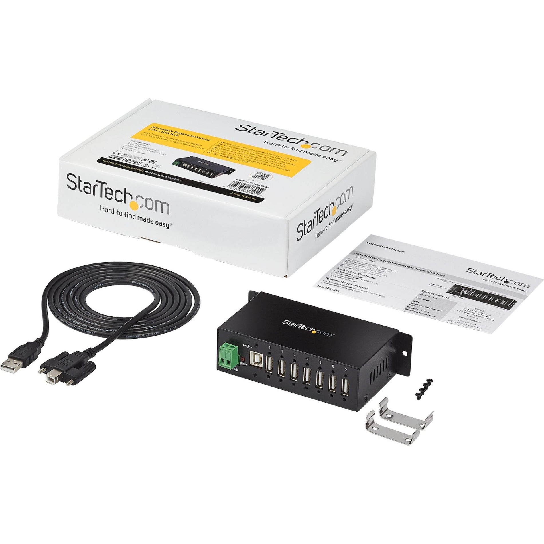 StarTech.com ST7200USBM Mountable Rugged Industrial 7 Port USB Hub, 2 Year Warranty, Surge Protection