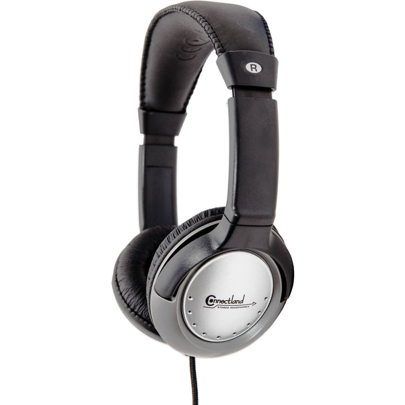 Angled view of Connectland CL-CM-502 headphones highlighting the adjustable headband and ear cup design