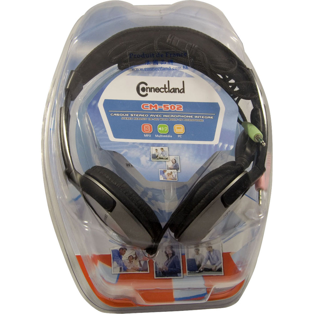 Connectland CL-CM-502 Headphone Stereo PC dengan Kontrol Langsung dan Mikrofon Di Atas Kepala Kontrol Volume Panjang Kabel 8 kaki