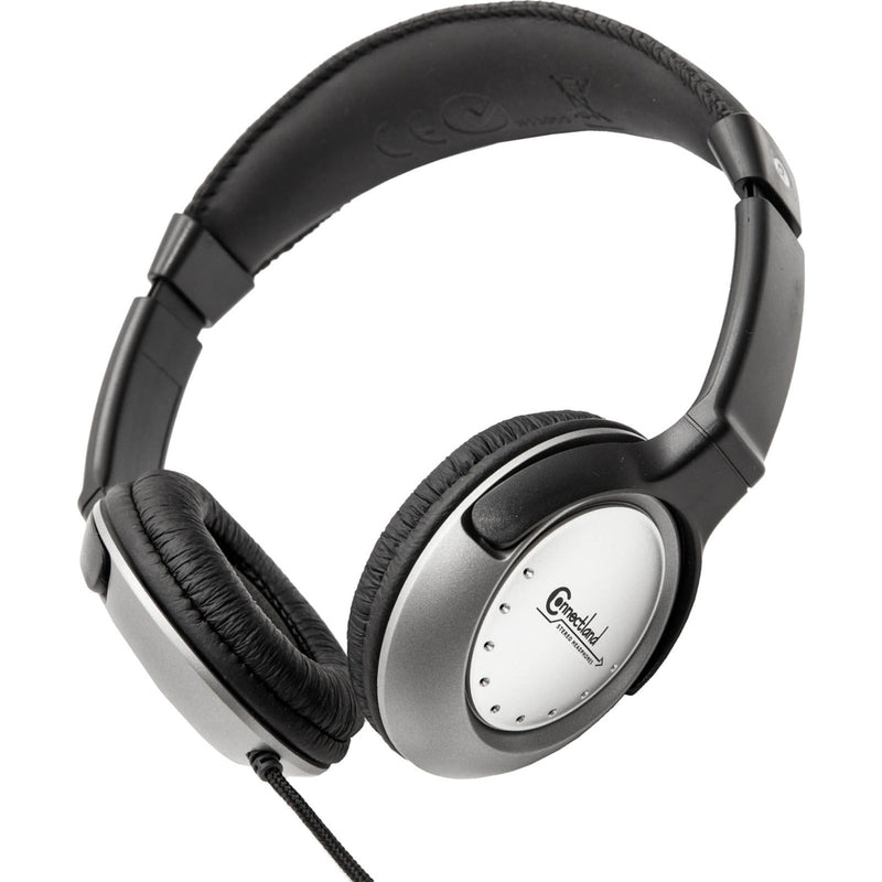 Side view of Connectland CL-CM-502 headphones showing silver ear cup design and padded headband