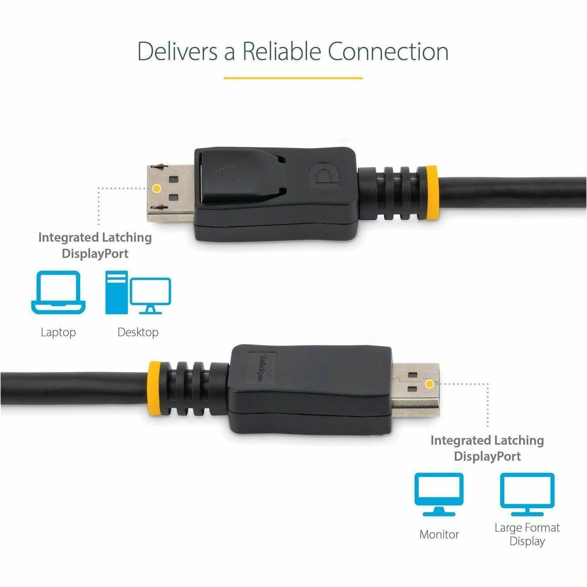 StarTech.com DISPLPORT3L 3 ft DisplayPort 1.2 Cable with Latches M/M - DisplayPort 4k, Gold-Plated Connectors, 21.6 Gbit/s Data Transfer Rate