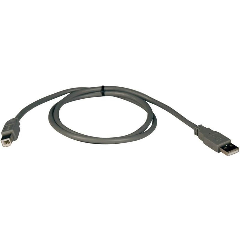 Tripp Lite U021-003 black USB 2.0 cable with Type A and Type B connectors, featuring molded strain relief and 3-foot length