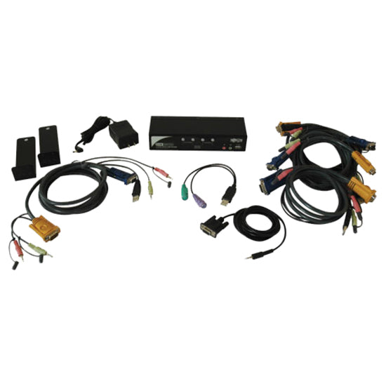 Complete package contents of Tripp Lite KVM switch including cables, adapters, and mounting hardware-alternate-image4