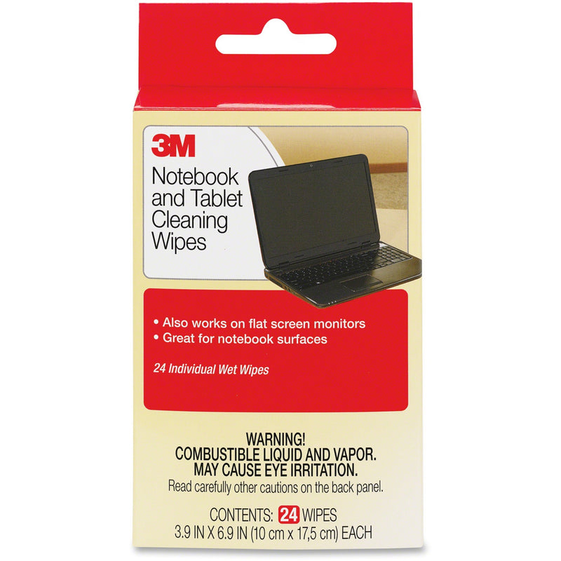 3M Notebook and Tablet Cleaning Wipes package containing 24 individual pre-moistened wipes for electronic screens