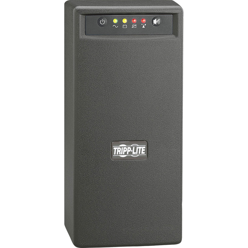 Front view of Tripp Lite OMNIVS1000 UPS showing LED status display panel with power indicators