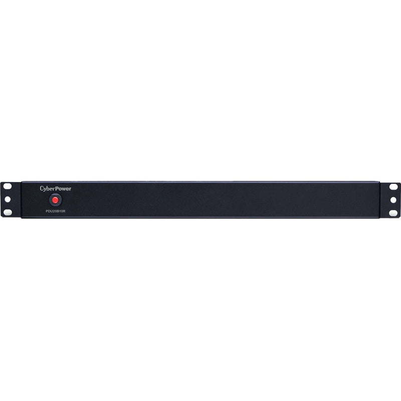 Front view of CyberPower PDU20B10R showing sleek black metal housing with status LED indicator