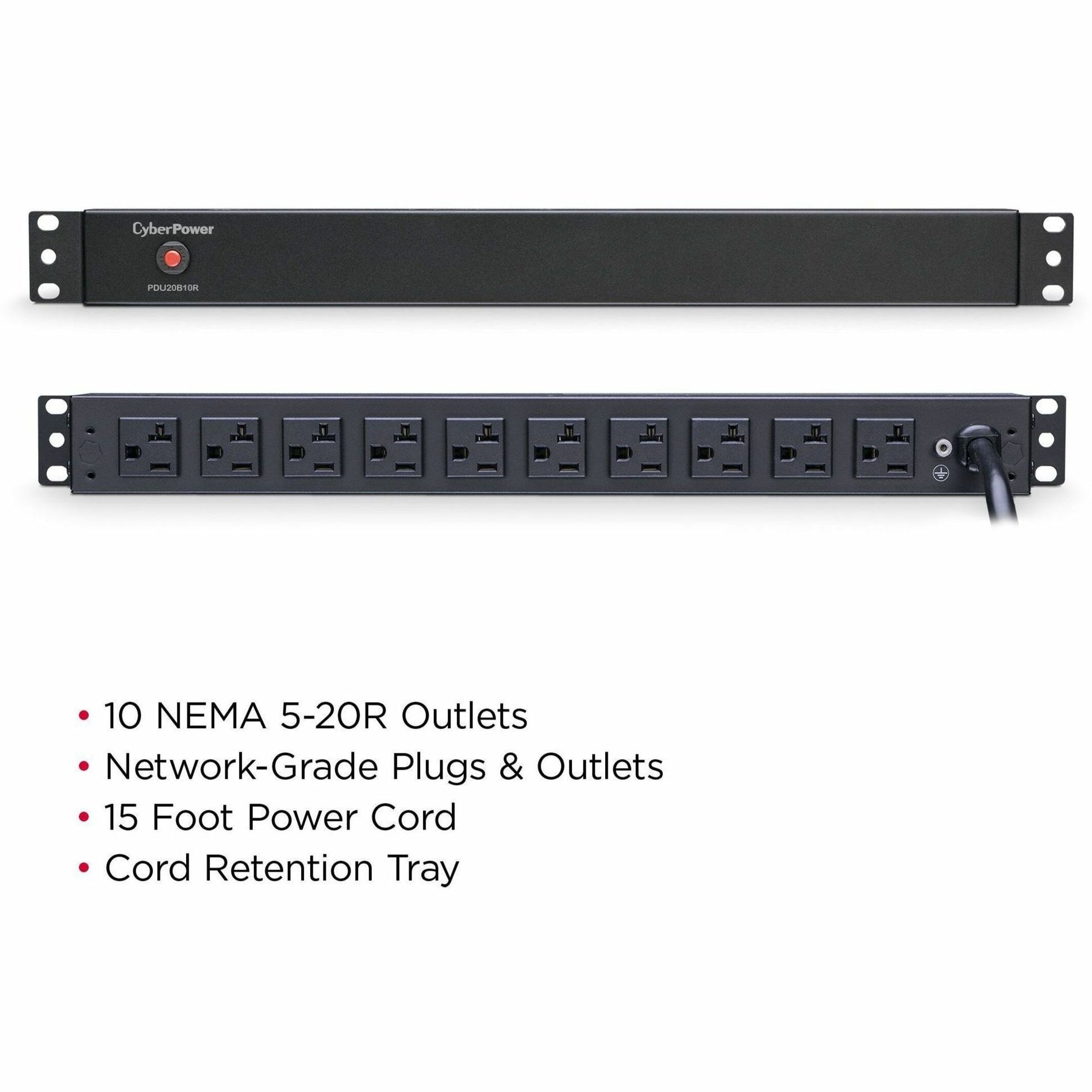 CyberPower PDU20B10R 10-Outlets PDU, 100-125VAC 20A Basic Power Distribution Unit