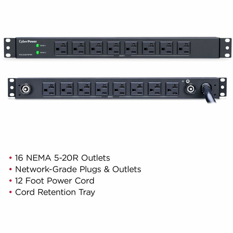 Full view of PDU showing all outlets and key features with specifications