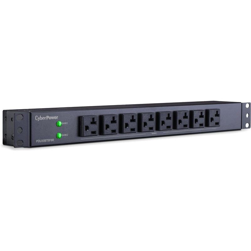 Angled view of CyberPower PDU showing industrial design and outlet configuration