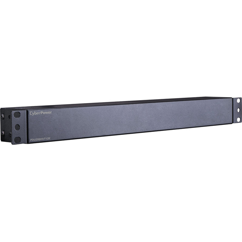 Angled view of CyberPower PDU showing sturdy construction and rack mounting points