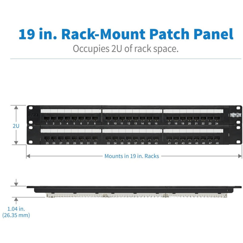 Dimensional diagram of N252-048 showing 2U height and 19-inch rack mount specifications