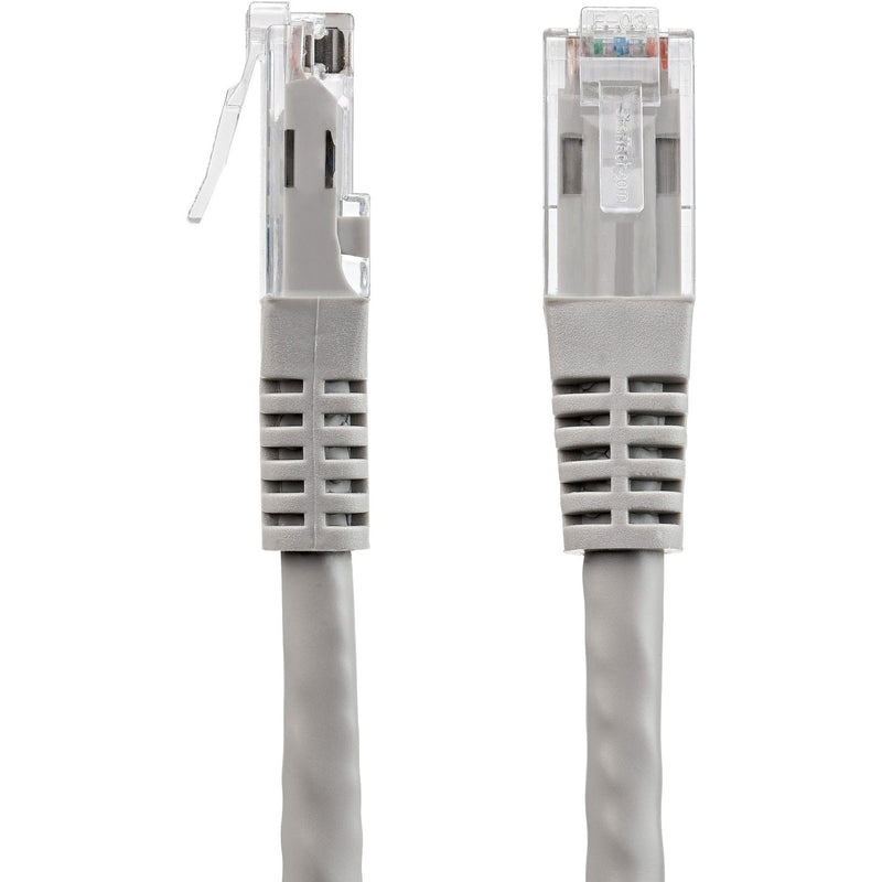 Side-by-side comparison of RJ-45 connectors showing dual strain relief system and cable jacket construction