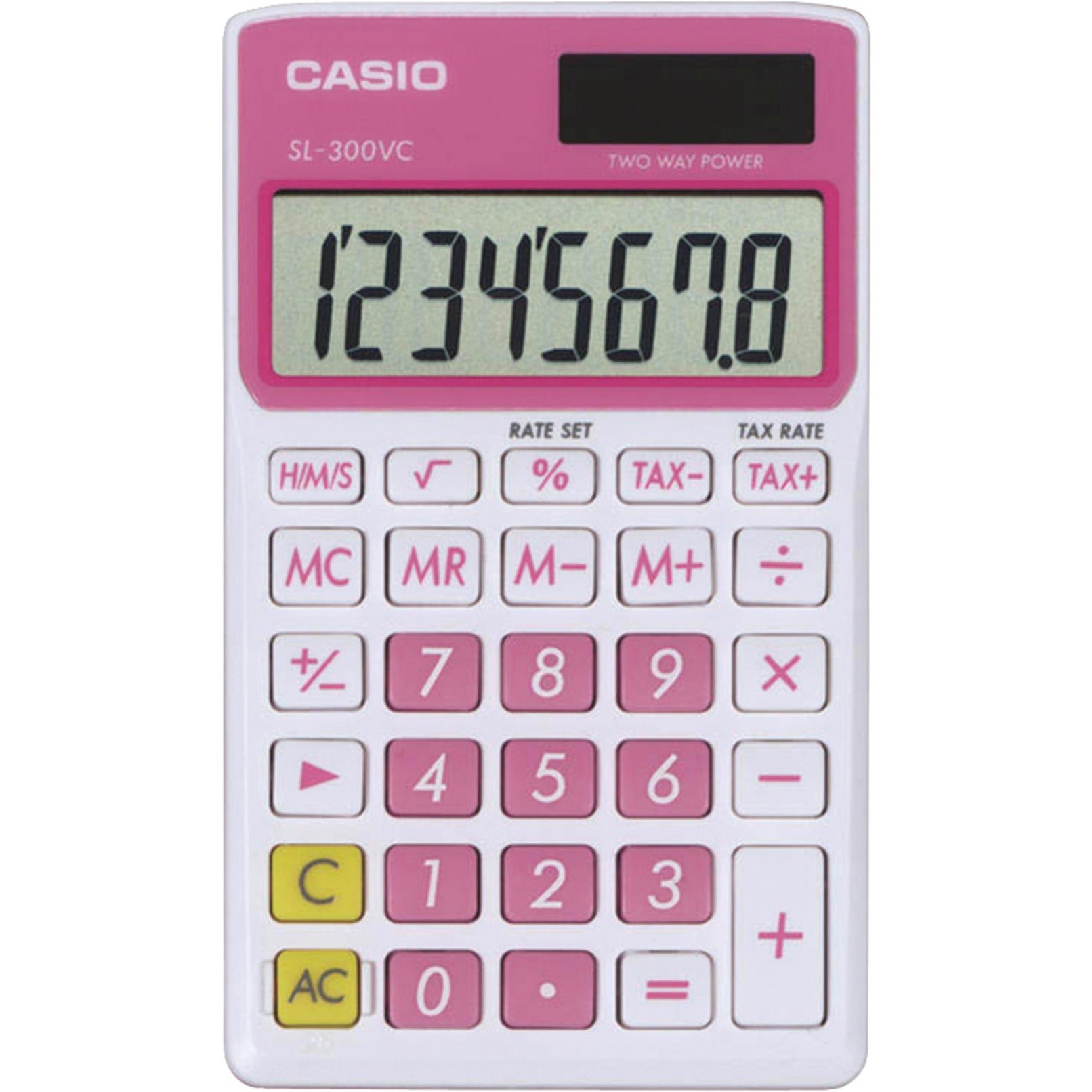 Casio SL300VCPKSIH SL-300VC Handy Calculator, Solar Wallet Calculator with 8-Digit Display (Pink)