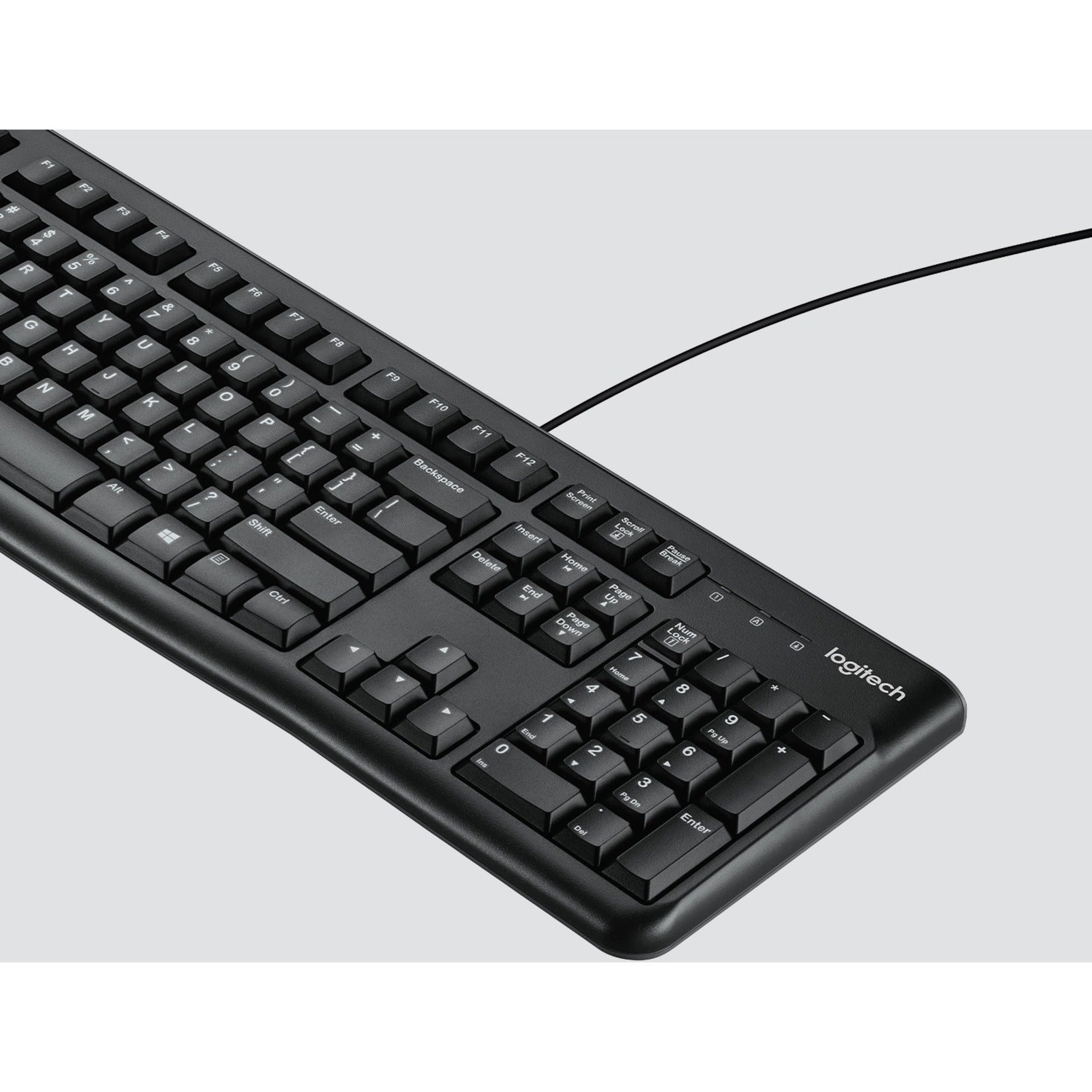 Logitech 920-002478 K120 Plug-and-Play USB Keyboard, Low-profile Keys, Spill Resistant, Quiet Keys, Adjustable Tilt, Full-size Keyboard, Numeric Keypad