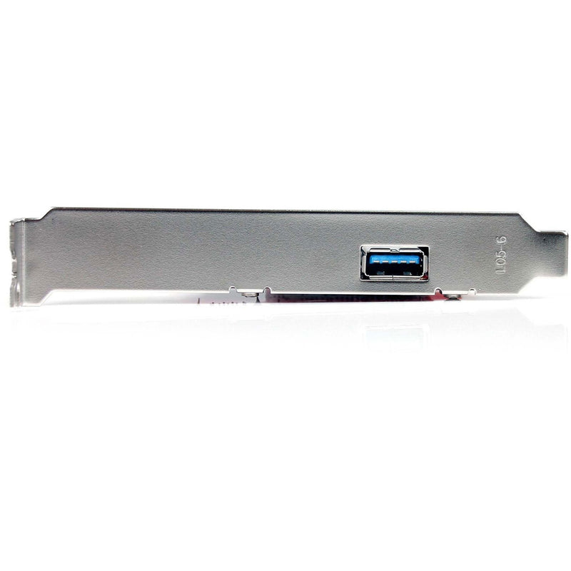 Side view of StarTech.com PCIe USB 3.2 card showing external port on silver bracket