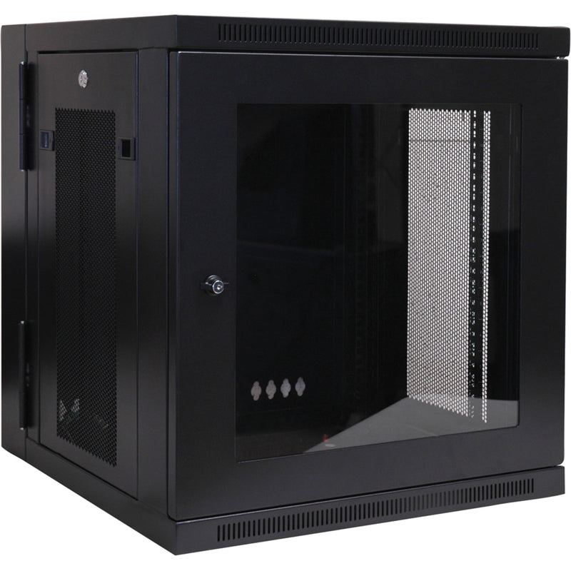 Angled view of SRW12USG rack cabinet showing depth and mounting features