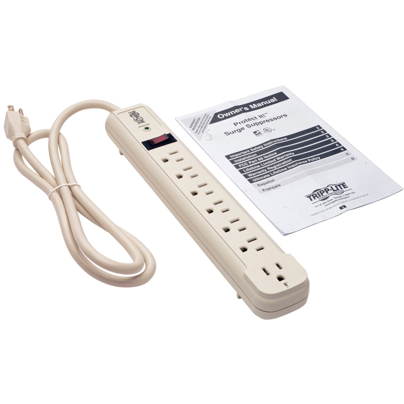 Tripp Lite TLP74R surge suppressor with included manual and power cord-alternate-image6