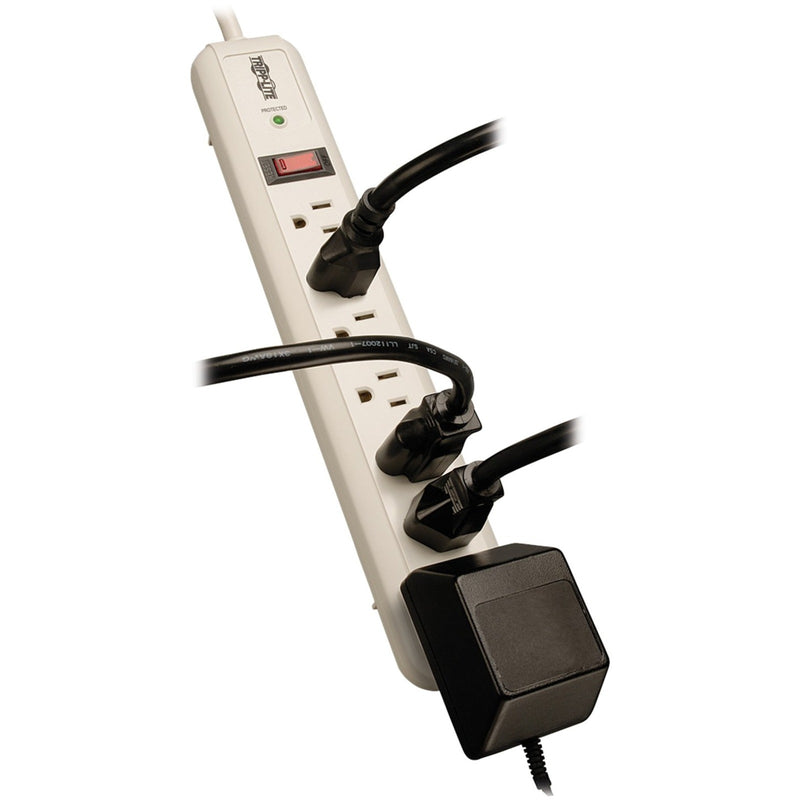 Tripp Lite TLP74R with multiple devices plugged in showing spacing between outlets