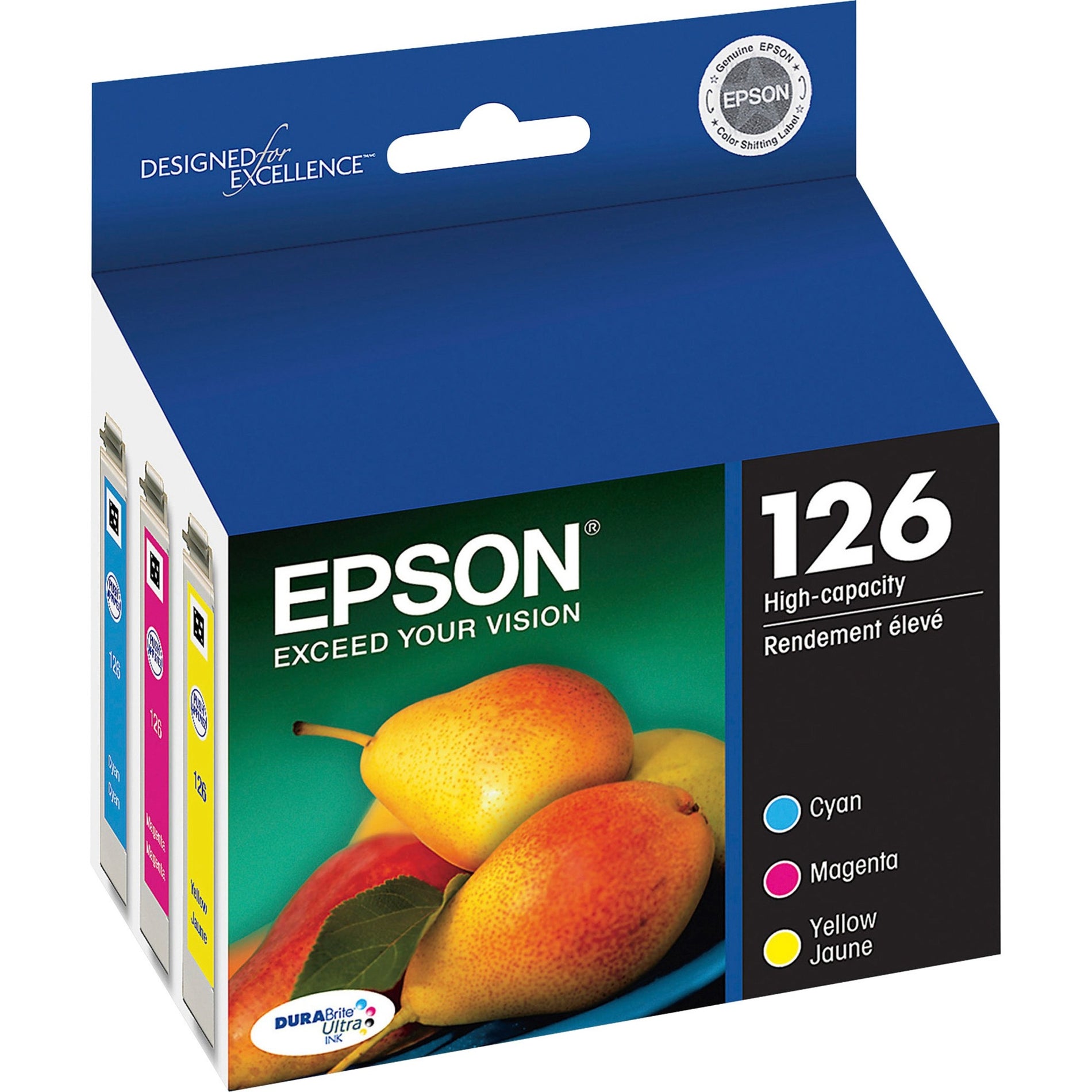 Epson T126520-S DURABrite No. 126 Original Ink Cartridge, Cyan, Magenta, Yellow