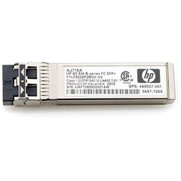 HPE SFP+ module side view showing product specifications and certification labels