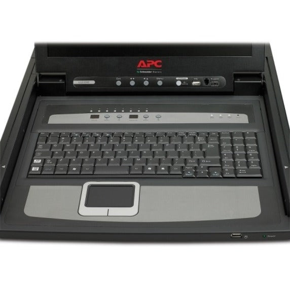 Close-up view of APC AP5808 keyboard, touchpad, and control panel interface