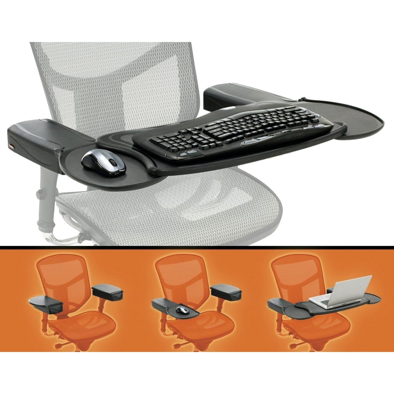 Mobo Chair Mount Ergo Keyboard and Mouse Tray System - 2.5-Inch x 12.5-Inch  x 7.5-Inch - Black