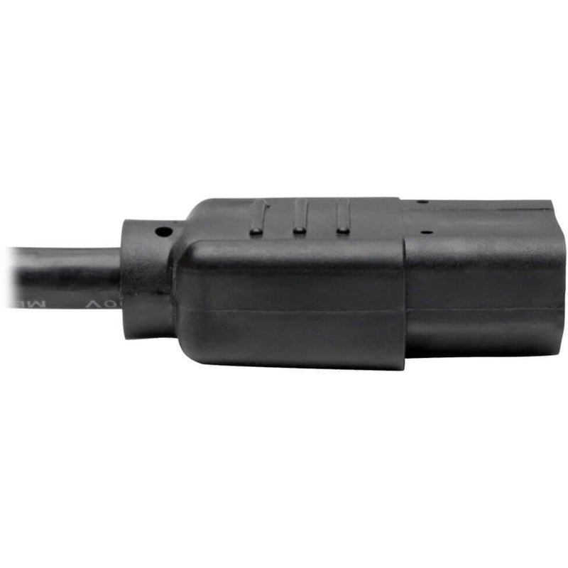 Side view of power cord connector showing ergonomic housing design