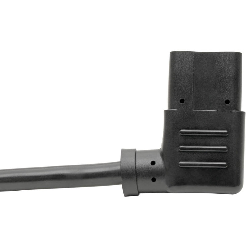 Detailed view of right-angle IEC C13 connector showing construction quality